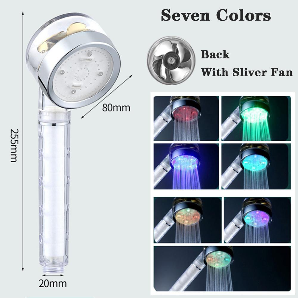 3/7 Colors Change Temperature Sensor Led Pressurized Shower Filter High Pressure Turbo Propeller Showerhead Bathroom Accessories