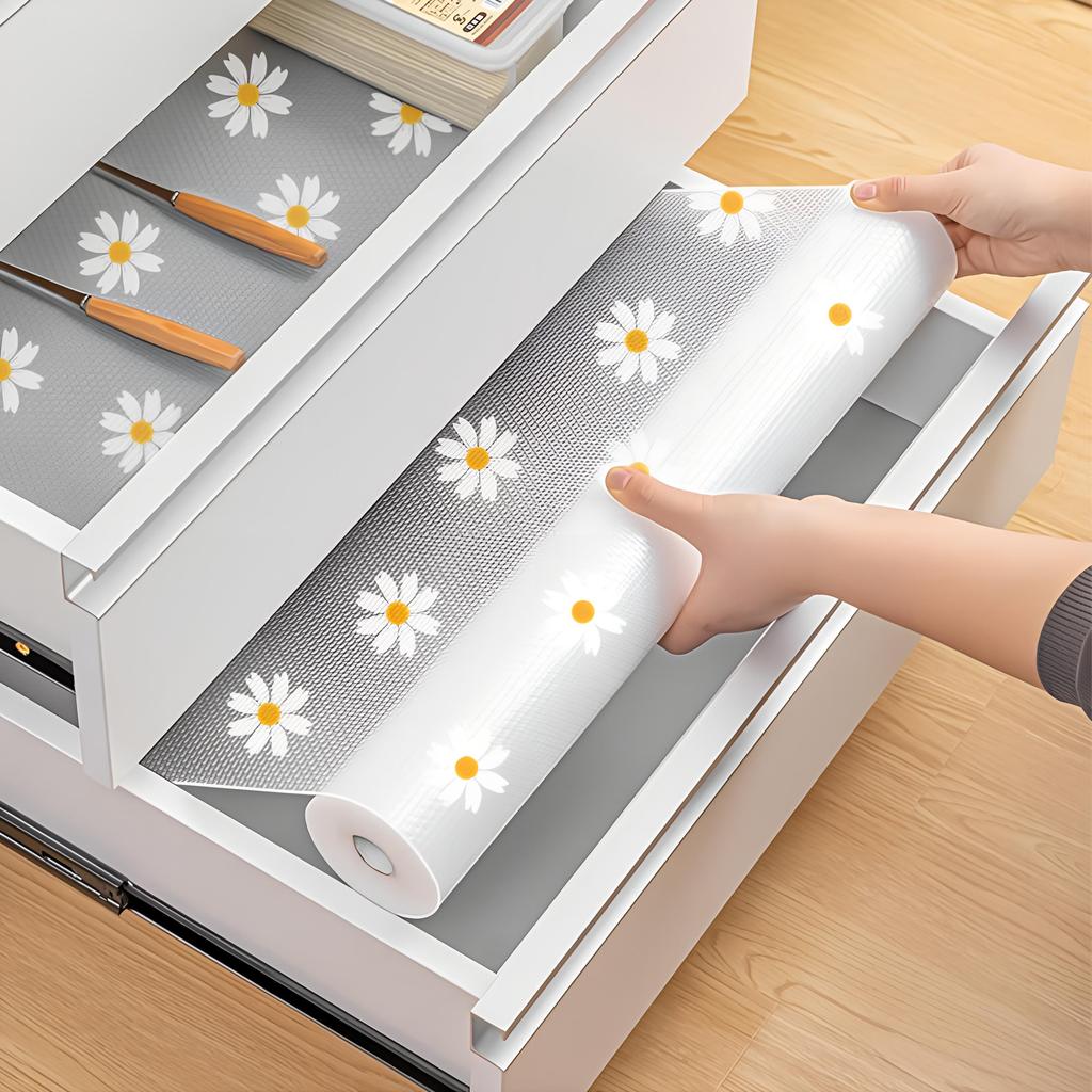 Floral Pattern Waterproof Non-Slip Shelf Liner for Kitchen Cabinets and Tables
