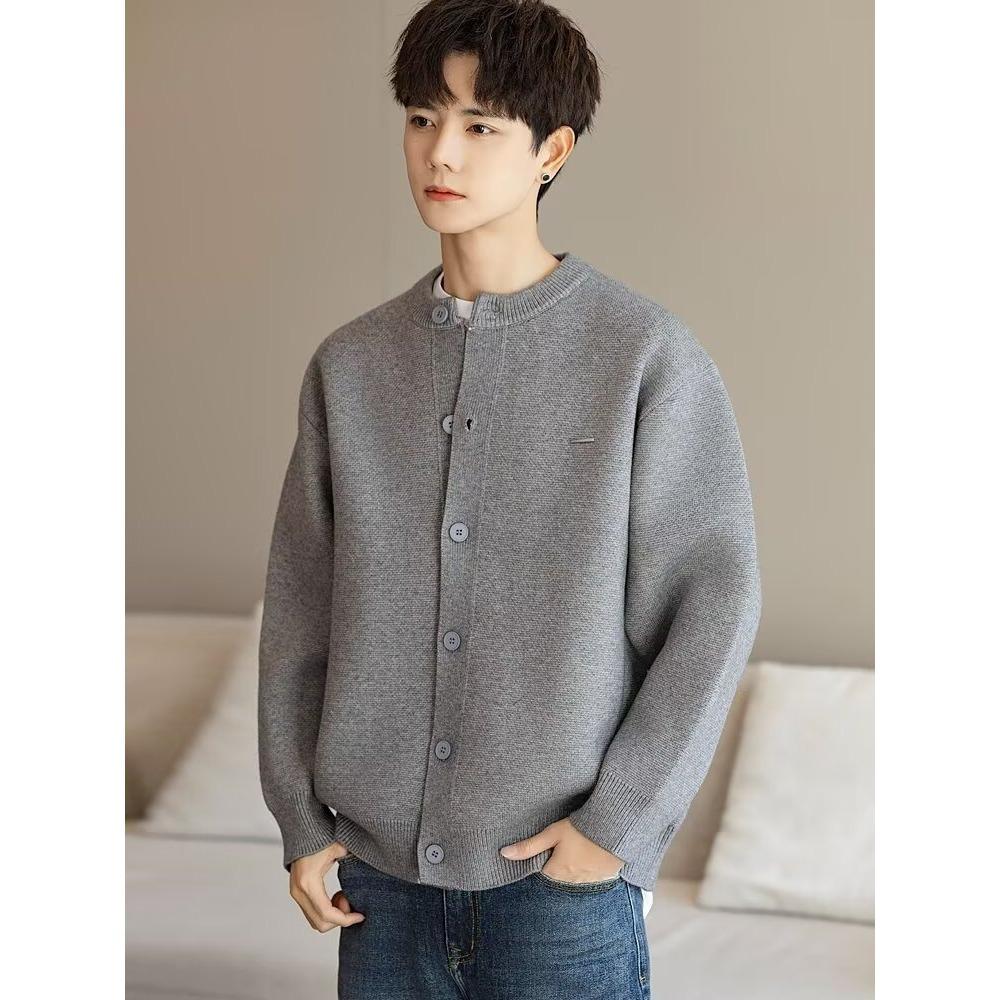 Unisex-Strickjacke mit Baseballkragen, grob gestrickt, Modell 2026: Lässiger, einfarbiger Strickmantel für Frühling/Herbst.