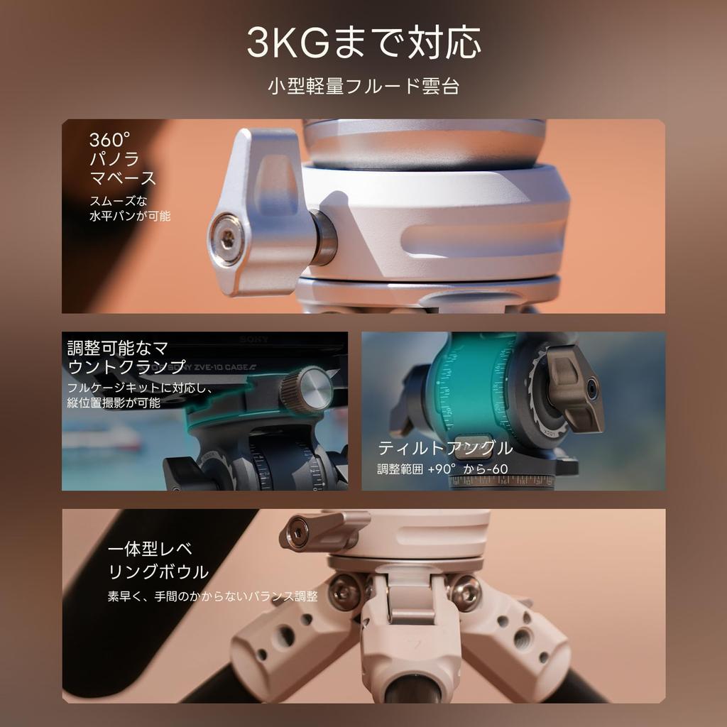 TILTA Tabletop Video Fluid Head with Carbon Fiber Tripod Legs Forest Green 1-Stage (3kg) (TT-VT03-FB-FG)