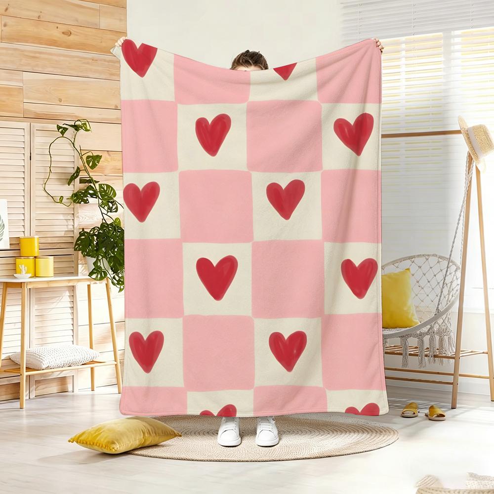 Y2K Heart Check Throw Lightweight 240g Flannel Blanket Soft Skin-friendly for Summer Cooling