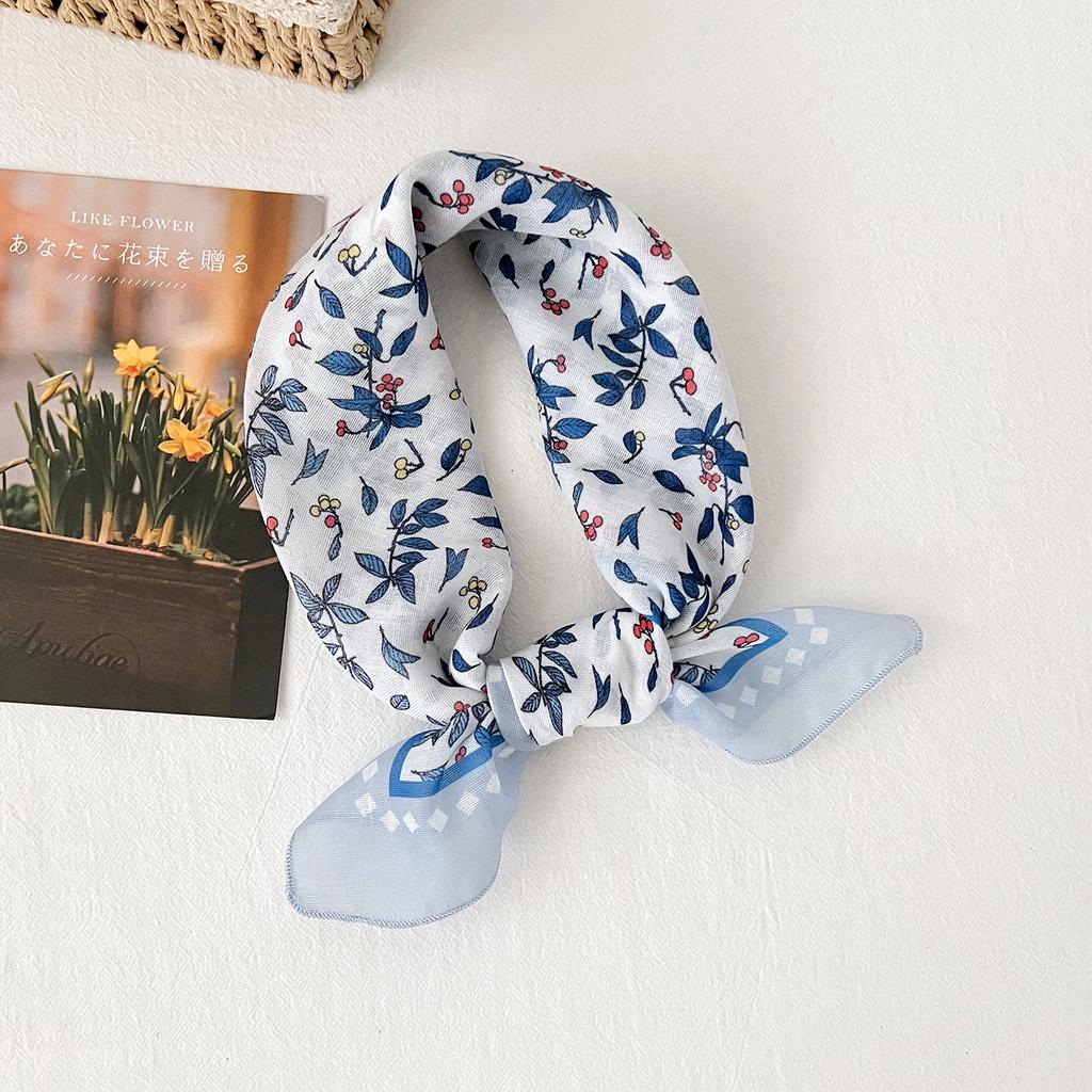 Retro Floral Cotton and Linen Small Square Scarf Women's Fashion Foreign Style Multi-functional Headscarf Summer Decoration Neck Protection Silk