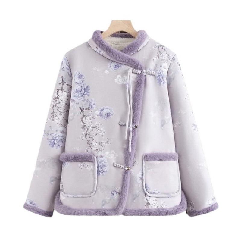 Padded jacket winter velvet thickened mother outfit retro new buckle jacket padded jacket padded jacket Chinese warm woman