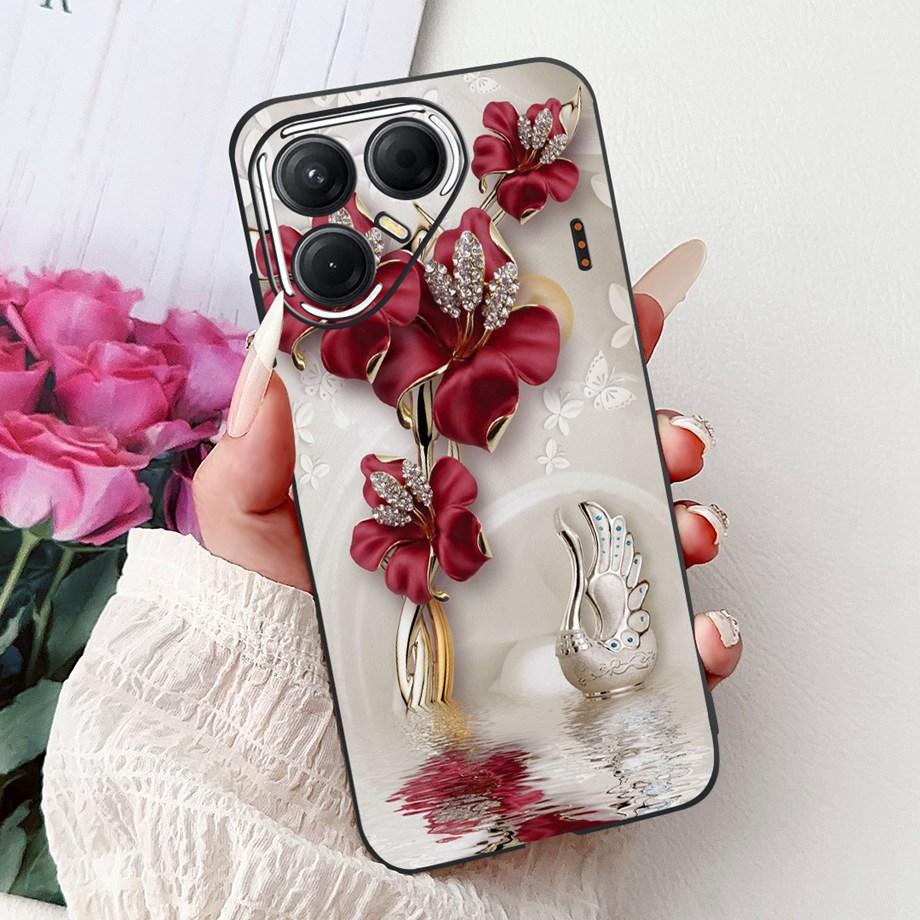 Black Silicone Cover For Tecno Pova 7 4G 5G / Pova 7 Pro Pova7 Ultra Neo Funda Cat Flower Dragon Design Bumper Soft Capa