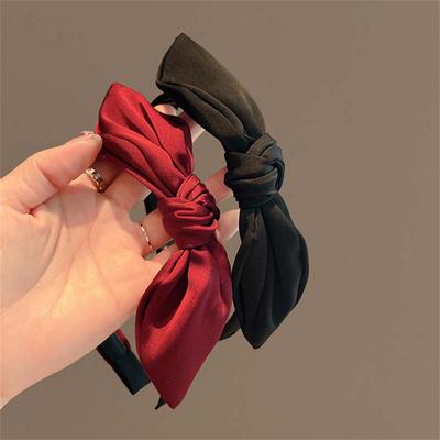 New Red Bow Bezel Headband For Women Girls Korean Solid Color Fabric Satin Wide Hairband Hoop Hair Accessories