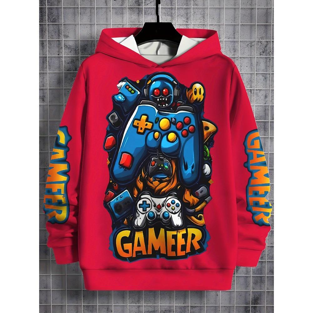 Children Unisex Spring / Autumn 3D Cartoon Game Controller Print Long Sleeve Hoodie for 2025-2026
