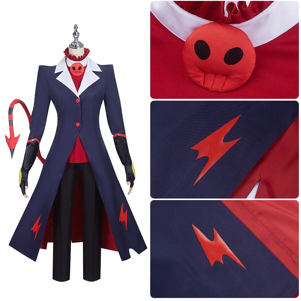 AwwwCos Helluva Cosplay Blitzo Hazbin Hotel Cosplay Ďáblův Kostým s pro Anime Akce a Halloween 6dílný Kostým, Dámské Smokingové Sako, Ocas,