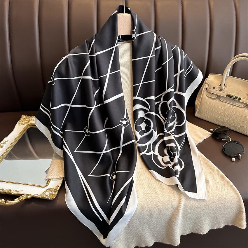 Versatile British-Style Silk Square Scarf - 90cm Solid Color Shawl & Headscarf