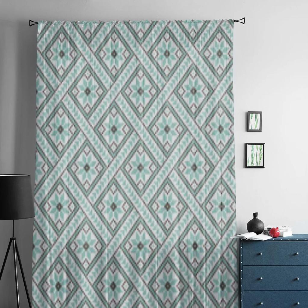 Ukrainian Ornament Sheer Curtains for Living Room Transparent Tulle Window Treatments Bedroom Kitchen Home Decor Veil Drapes