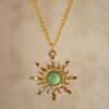 Gothic Gold And Light Green Sun Necklace And Earrings Set With Geometric Pendant For Party Wear
