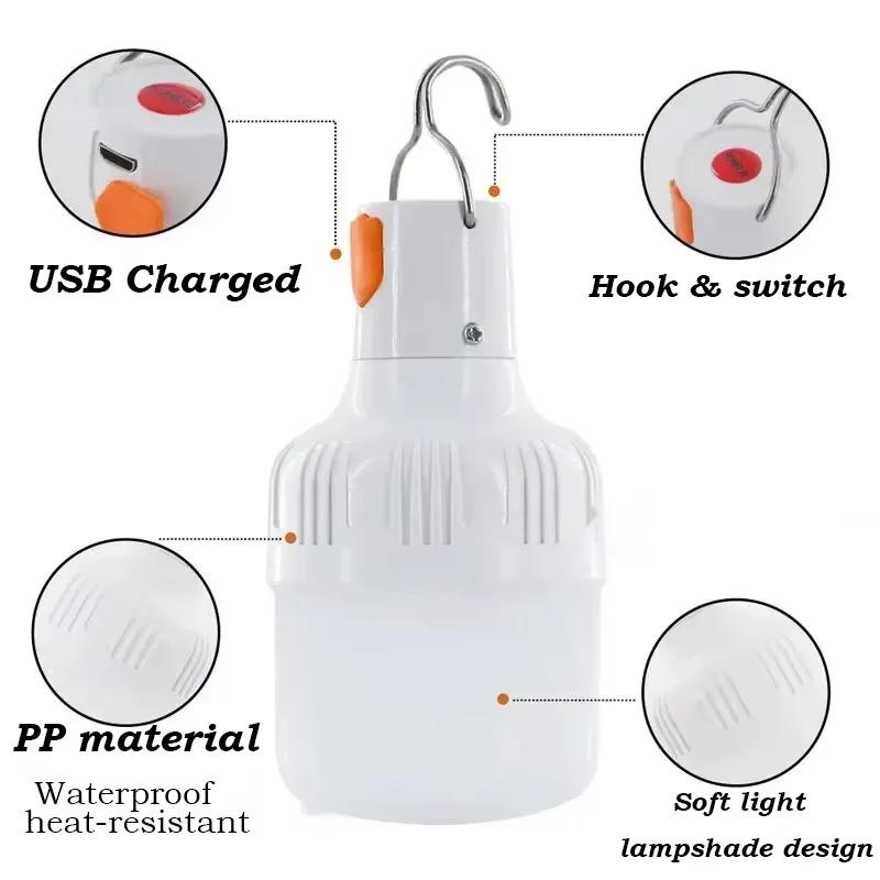 80W Emergency Light Outdoor Camping Supplies Edc Outdoor USB Rechargeable LED Light Bulb Lantern Hiking Sports Entertainment