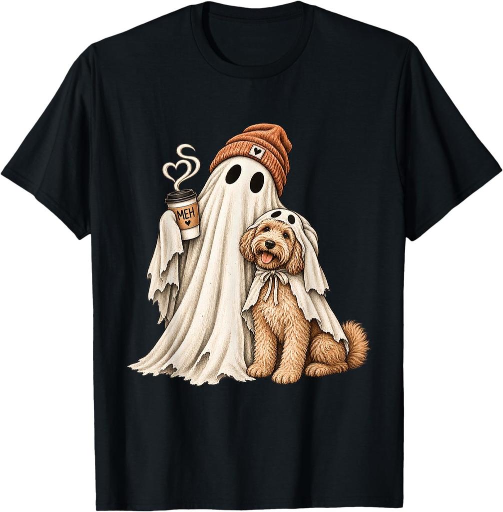 Ghost Coffee Golden Doodle Dog Halloween Costume Cavapoo T-Shirt