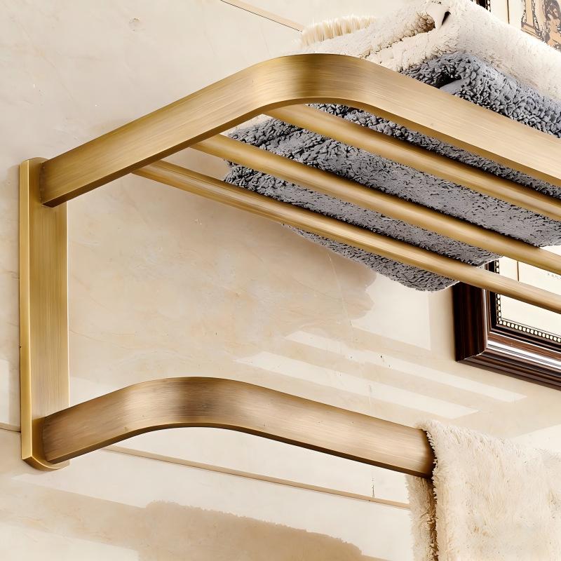 Antique European-Style Rose Gold Towel Rack for Bathroom Storage