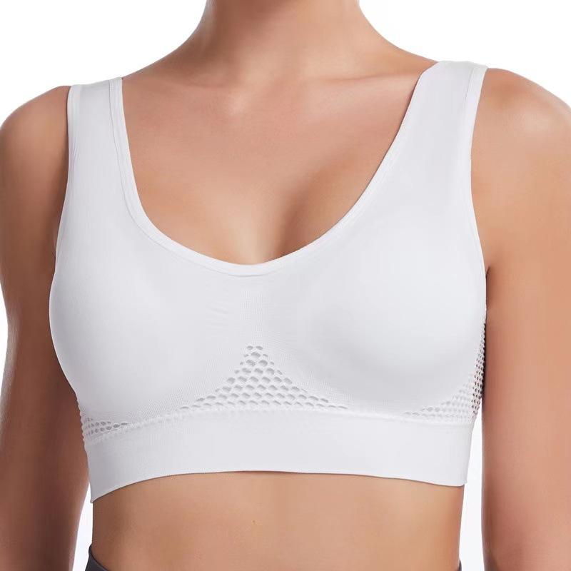 

Foreign trade sports bra grid hollow ventilation hole sports text large size yoga running exercise S белый