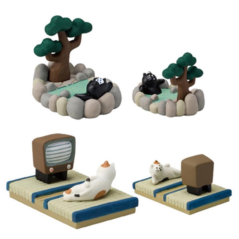 Bunter japanischer Katzenbuch- & Handyhalter Harz-Miniatur-Ornament