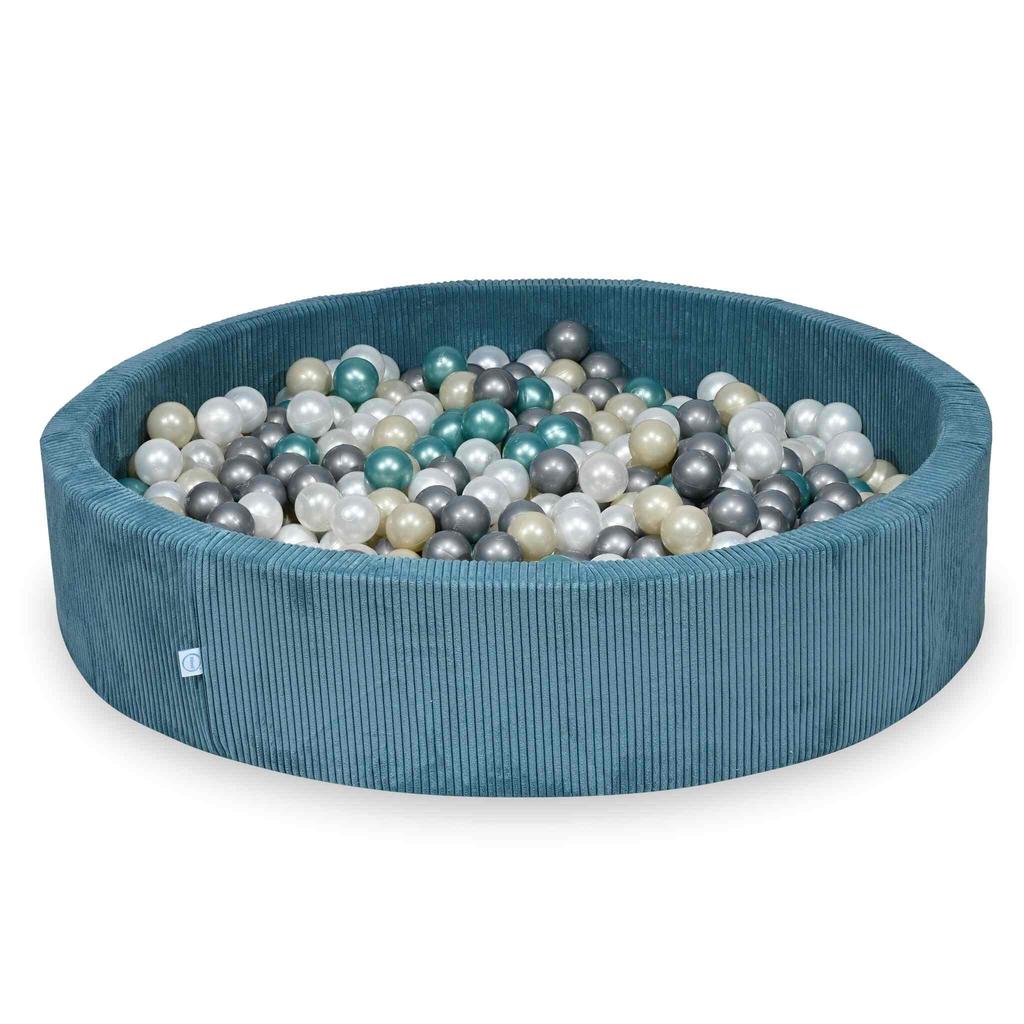 Dry pool 130x30 Corduroy Blue 600 balls: pearl, silver, light gold, metallic turquoise