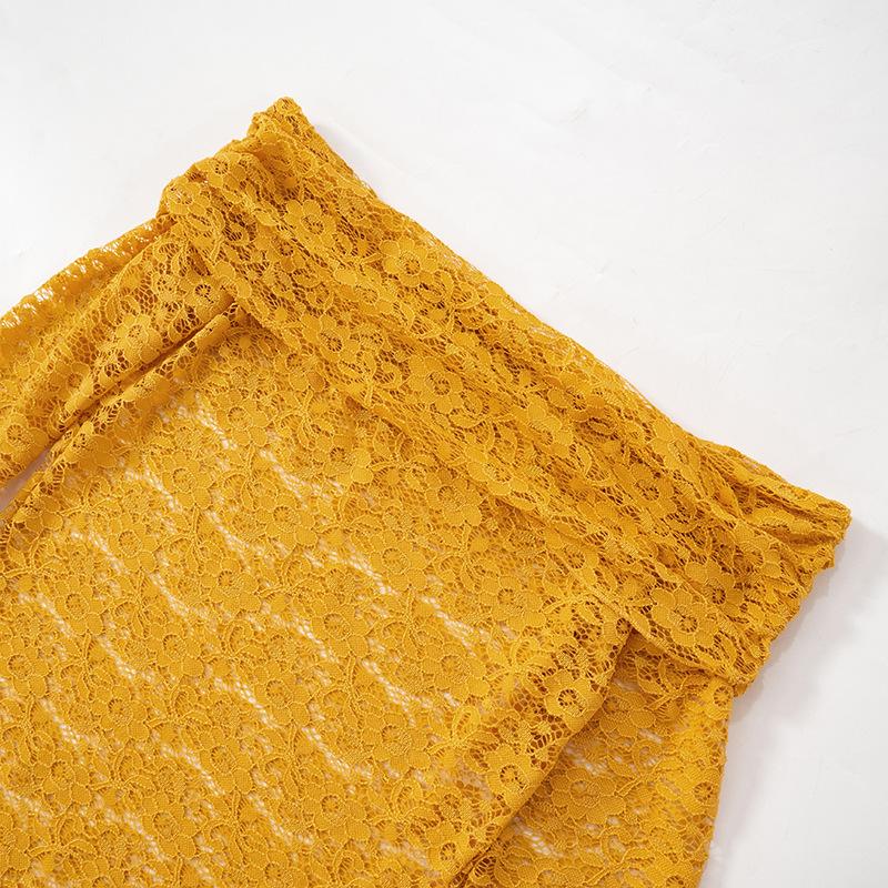 Damen Herbst Sexy Revers One-Shoulder Langarm Spitze Schlank Kleid