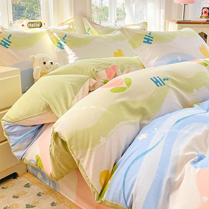 

2025 New Cotton Printed Single Quilt Cover Small Fresh Cartoon Duvet Cover 150x200 160x210 Skin Friendly Breathable Bedding 48x74cm 2 pillowcase