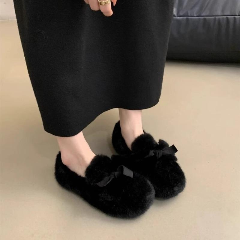 

Mao Mao shoes women wear one pedal Doudou shoes new autumn and winter warm plush cotton shoes flat-soled cotton ladyshoes 40 чёрный