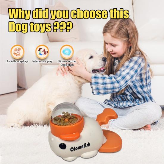 Interactive Dog Treat Dispenser Toy Adjustable Food Dispensing Puzzle Toy Clownfish Design Slow Feeder for IQ Training Mental Stimulation