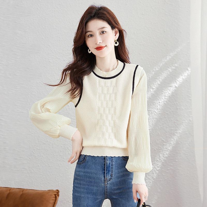 Cute sweet top women's spring and autumn new new temperament long-sleeved thin meat-covering thin knitted sweater