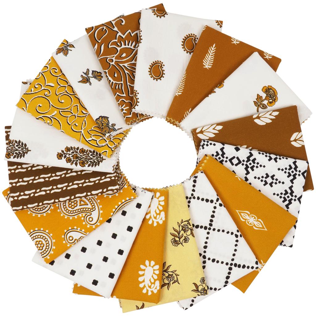 Soimoi 16 Pc Fat Quarter Bundle,  Block  Print 18"x 22"  DIY Patchwork-  100   Cotton  Pre-Cut Quilting Fabric White, Brown,