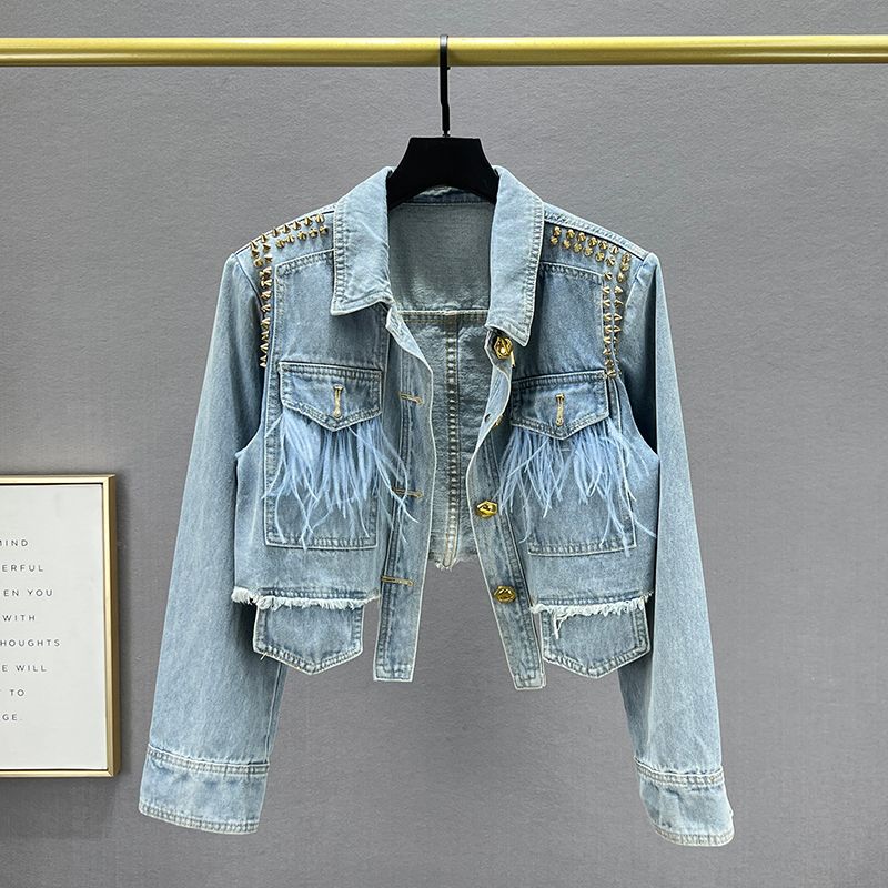 

Короткая приталенная куртка с заклепками, джинсовое пальто Light Blue XL