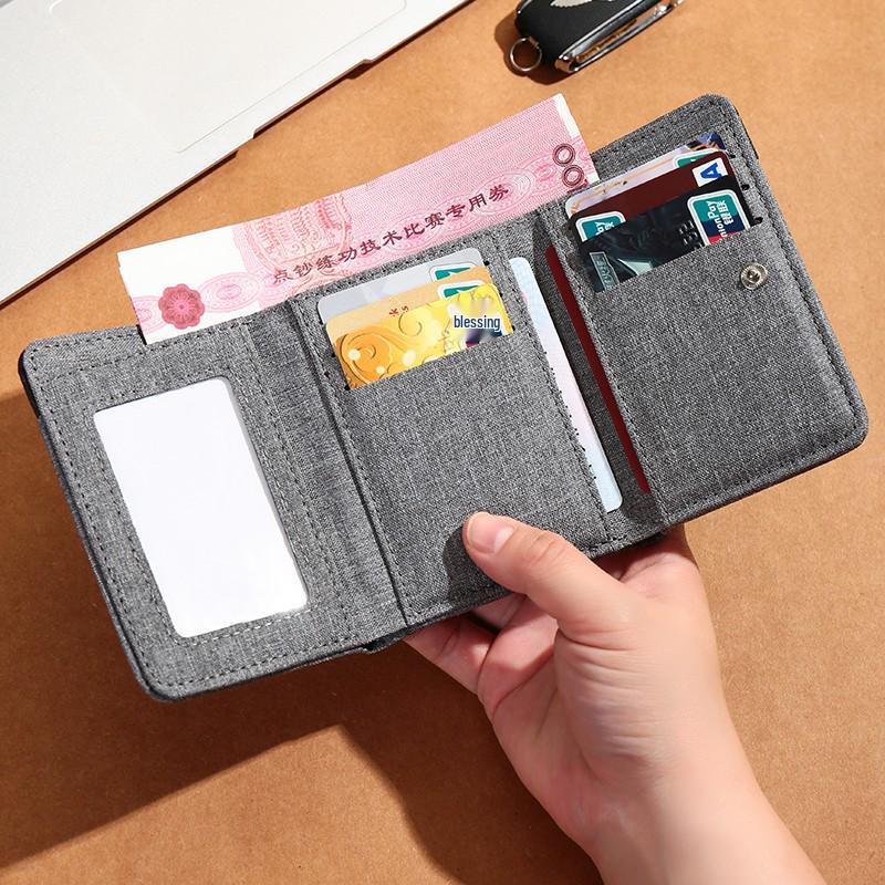 Pánská plátěná peněženka trojdílná: Tenké vertikální pouzdro na karty a peněženka na mince s více přihrádkami na karty.