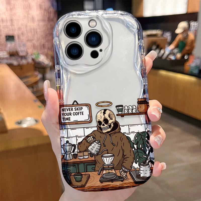 

Funny Skeleton Coffee Bar Wave Phone Case for iPhone 17 Air 16 E 15 14 Plus 13 12 Mini 11 Pro Max Liquid Silicone Covers Funda iPhone 11 Pro