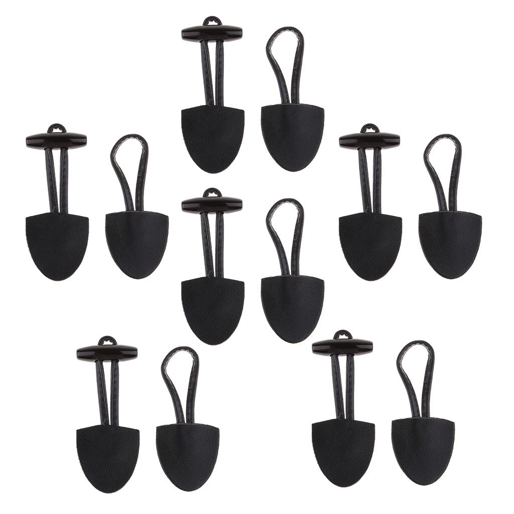 6 Pairs Classical Black Leather Horn Toggle Buttons Closures Coat Jacket Duffle Sweater Sewing Fasteners For Overcoat