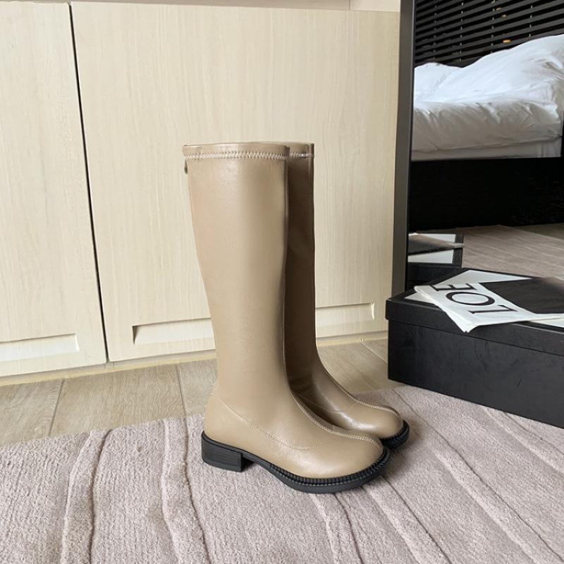 Autumn and winter platform women's high boots, new low-heeled large-size women's boots, round head square and Korean version of rear zipper fashion