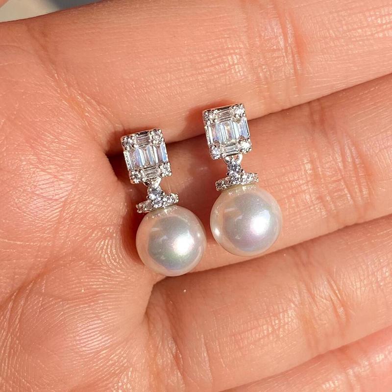 Xiaomi Huitan Sparkling Cubic Zirconia Geometric Drop Earrings for Women Elegant Wedding Imitation Pearl Bridal Elegant Trendy Jewelry