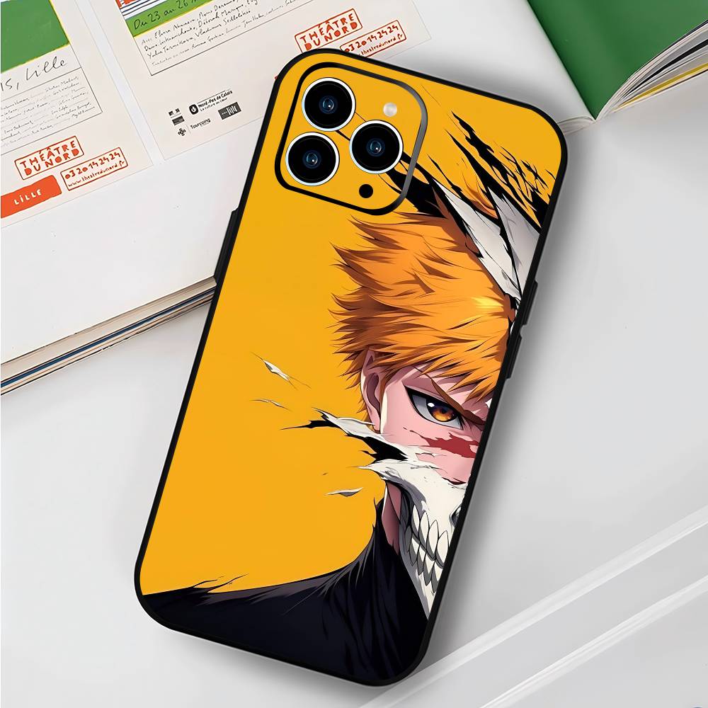 anime bleach for iPhone 15 16 14 Plus 13 12 11 17 Pro Max 17 Air Black Soft Phone Cover