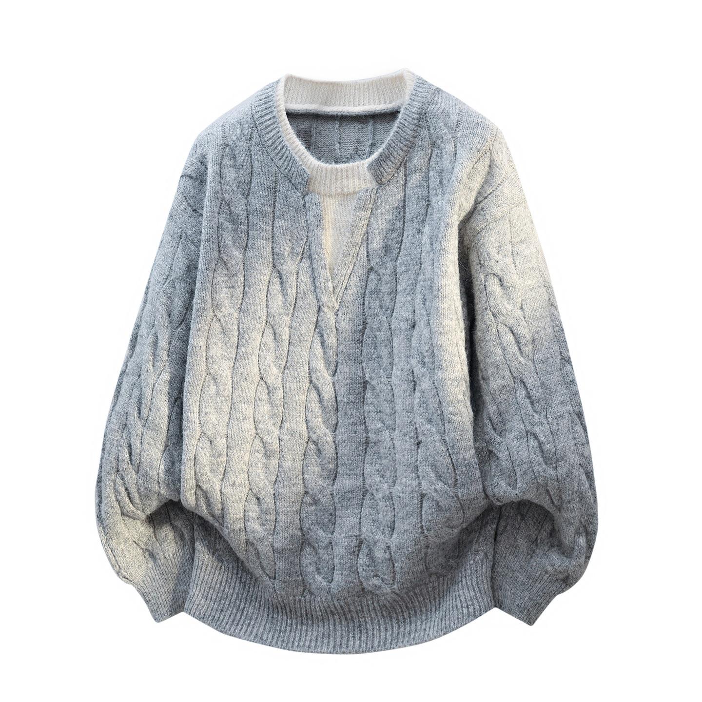 

2025 Winter Men s Color Block Knit Sweater: Faux Two-Piece Lazy Style Pullover XXL світло-сірий колір
