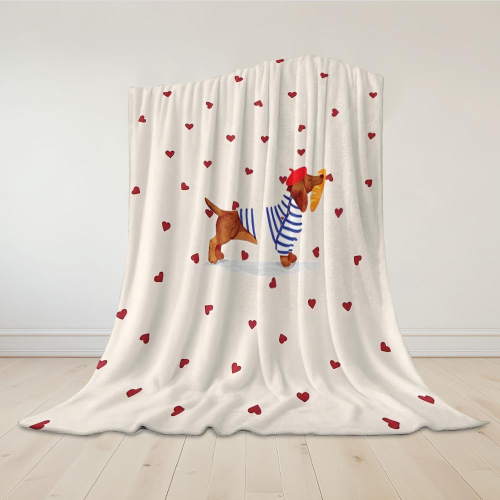 French Dachshund Flannel Blanket Warm Soft Halloween Christmas Couch Warm Cozy Decorative Decor Gift for All Season