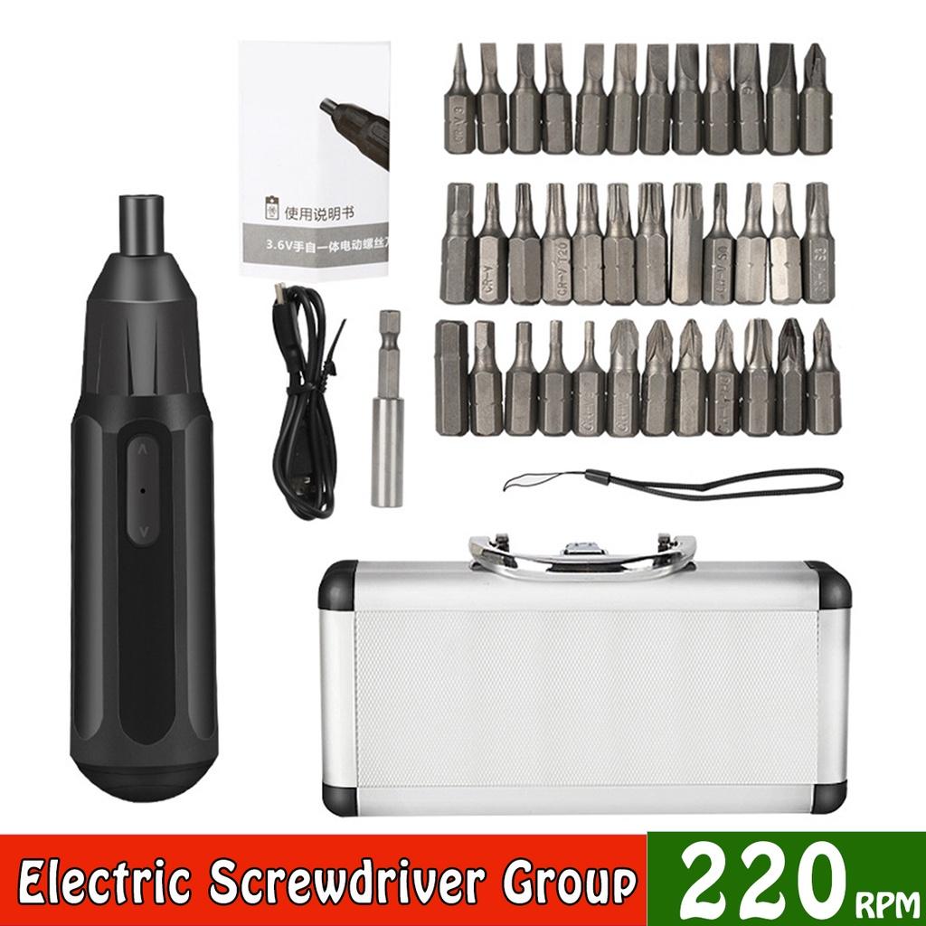 Mini Electric Screwdriver Set USB Rechargeable Cordless Electric Screwdriver Handle Drill with 36+1 Bit Set  DC 3.6V