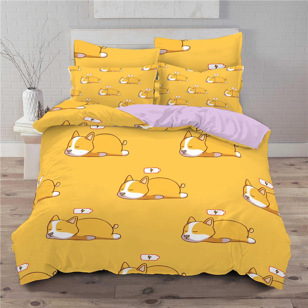 Dog Duvet Cover,Pet Puppy Bedding Set Cartoon Welsh Corgi Comforter Cover For Boy Girl Teens,Animal Theme Quilt Cover Queen Size