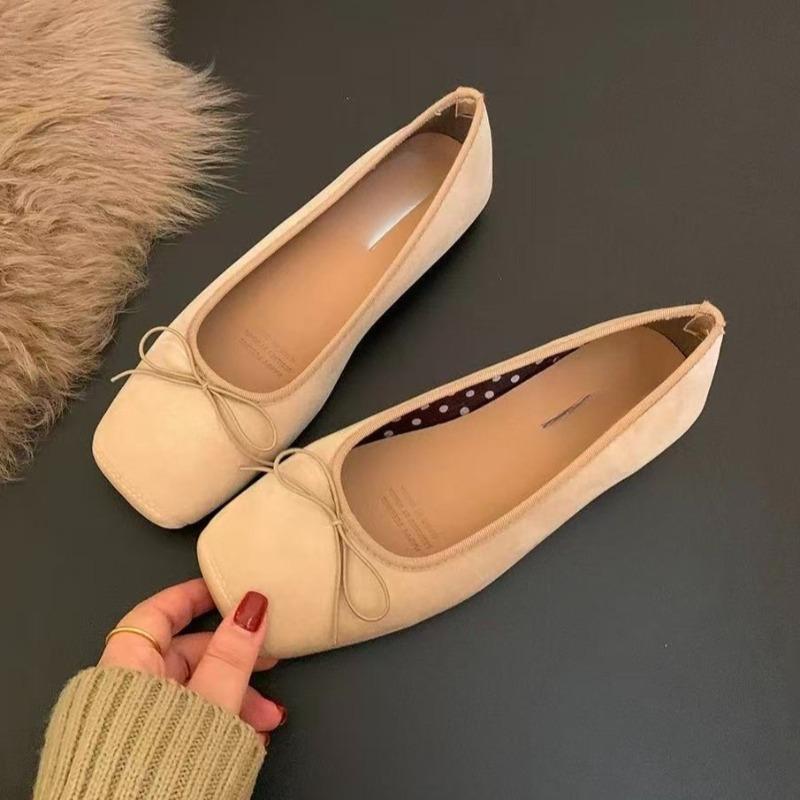 Vintage Ballerinas mit Schleife Französische Karree-Spitze Flacher Ausschnitt Rutschfest Verschleißfest Weiche Sohle Einzel