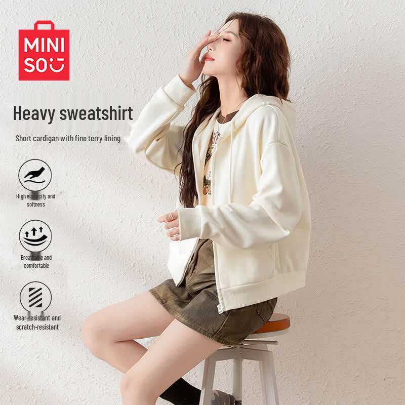 MINISO Women's Casual Hooded Zip-Up Sweatshirt
