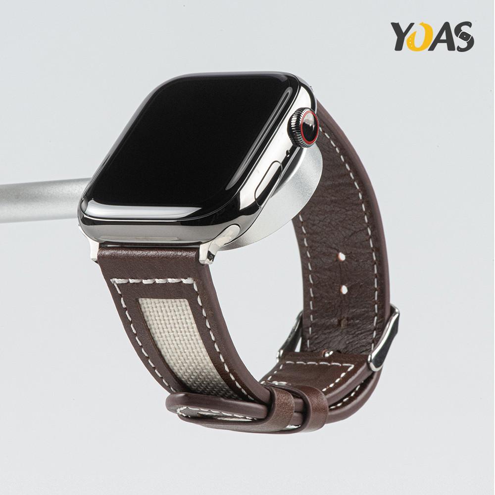 Yoaseu Square Leather Canvas Apple Watch Strap 38/40/41Mm