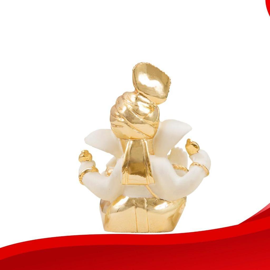 Gold and Off White Ganesh Idol for Car Dashboard Ganesha Murti Ganpati Idol for Home Decor Puja Lord Ganesh Statue Gift