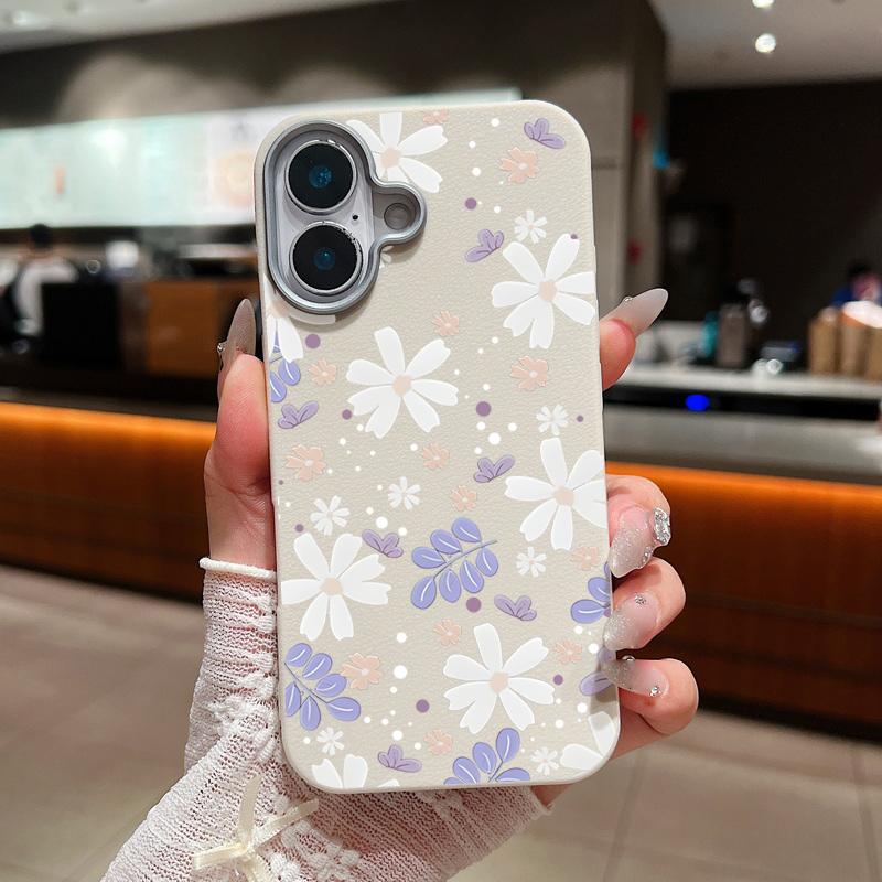 For iPhone 16 15 Pro Max 14 13 12 11 TPU Soft Case Cover Flower Pattern Leather Matte Shockproof Phone Cover For iPhone