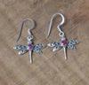Solid 925 Sterling Silver Ruby Dyed Round Gemstone Dragonfly Handmade Boho Earrings