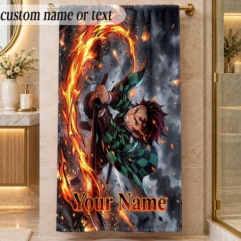 Beach TowelDemon Slayer Custom Name Text Personalized Soft Towel for Beach Pool Indoor Home Decor Gift
