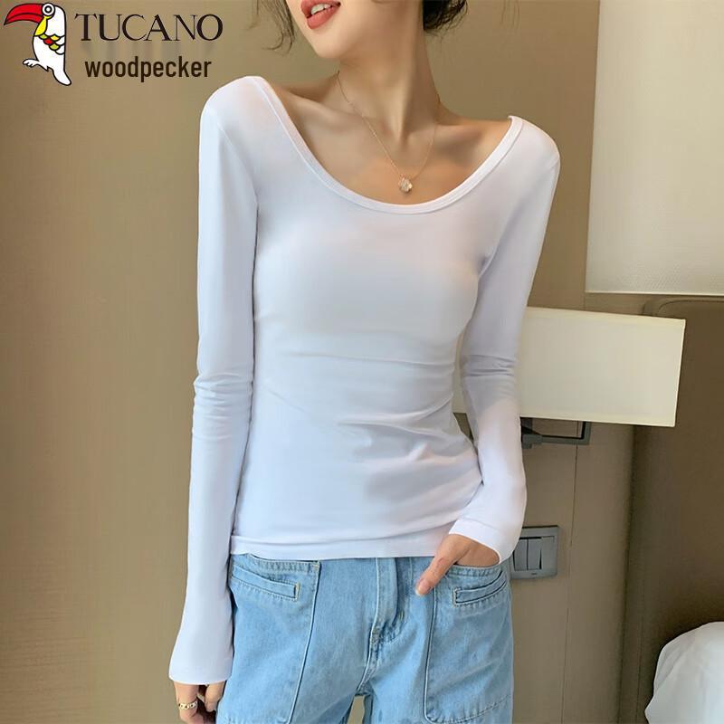 Woodpecker Women s Double U-Neck Long Sleeve Slim Fit Cotton Tee 2XL