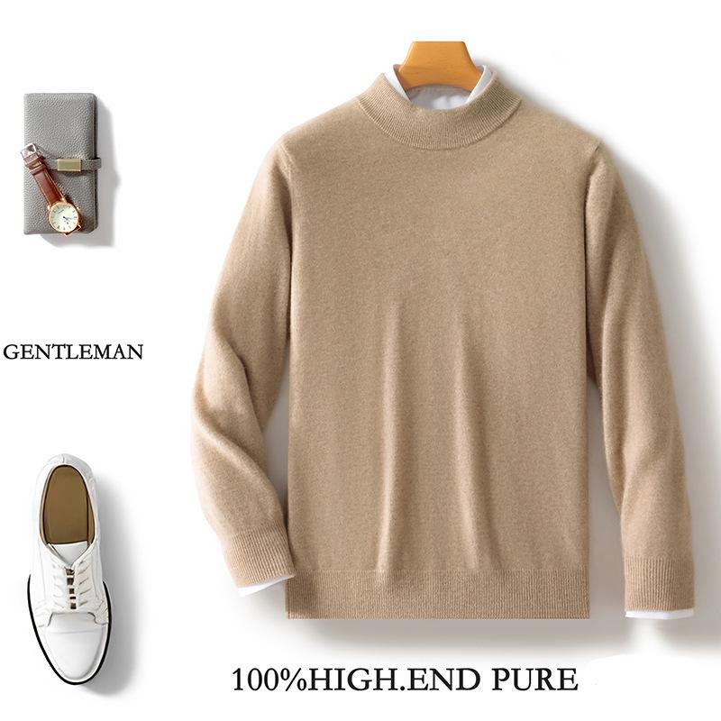 

Men s Half-High Neck Wool Sweater, Solid Color, Skin-Friendly Black Pullover L 120-145 jin