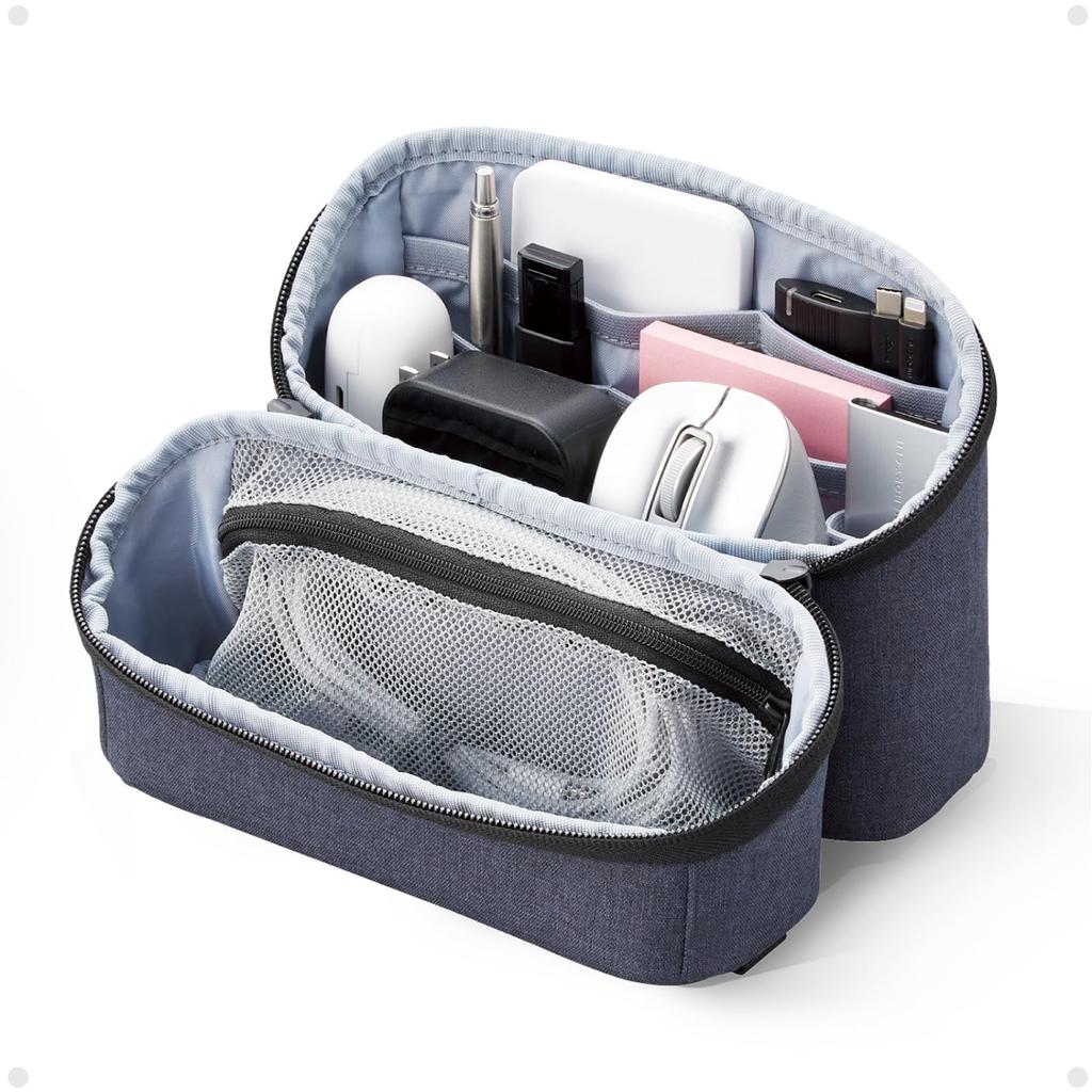 ELECOM Organizing Recycled Large Capacity with Interior 195mm Wide X 55mm Thick X 170mm High Pouch, Material, Storage, Handle, Water-Repellent, Navy,