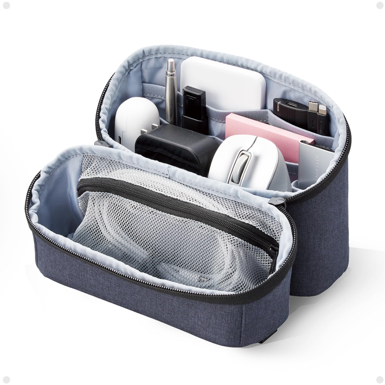 

ELECOM Organizing Recycled Large Capacity with Interior 195mm Wide x 55mm Thick x 170mm High Pouch, Material, Storage, Handle, Water-Repellent, Navy,