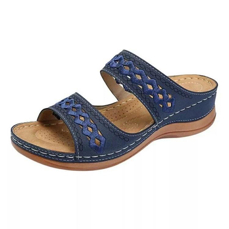 

New in spring and summer, large size hollow slope heel cool slippers for women, flat bottom women s cool slippers 35 синій