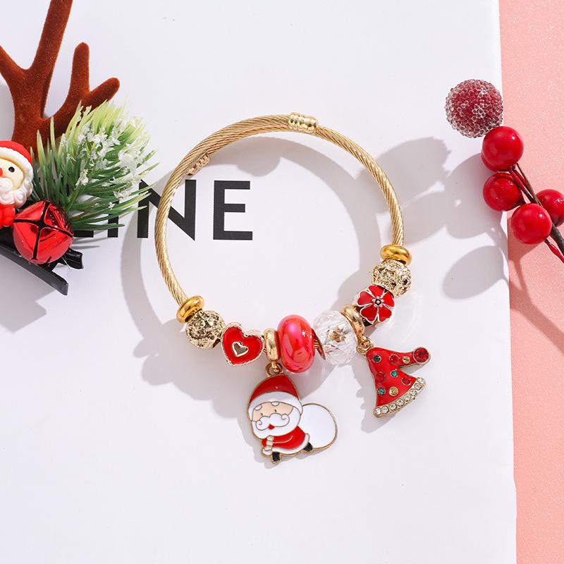 Милый олень, снежинка, колокольчик, рождественская тематика, браслет из нержавеющей стали, браслет Санта-Клаус, подарок